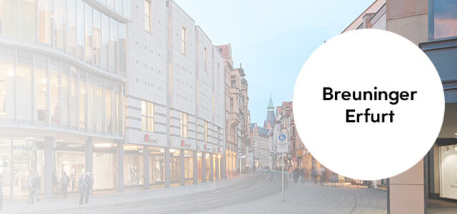 Außenansicht vom Breuninger Haus Erfurt mit eingeblendeter grafischer Markierung „Breuninger Erfurt“.