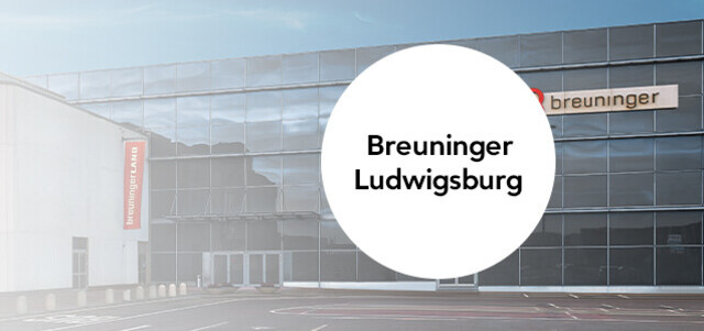Außenansicht vom Breuninger Haus Ludwigsburg mit eingeblendeter grafischer Markierung „Breuninger Ludwigsburg“.