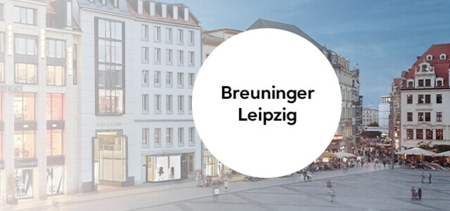 Außenansicht vom Breuninger Haus Leipzig mit eingeblendeter grafischer Markierung „Breuninger Leipzig“.